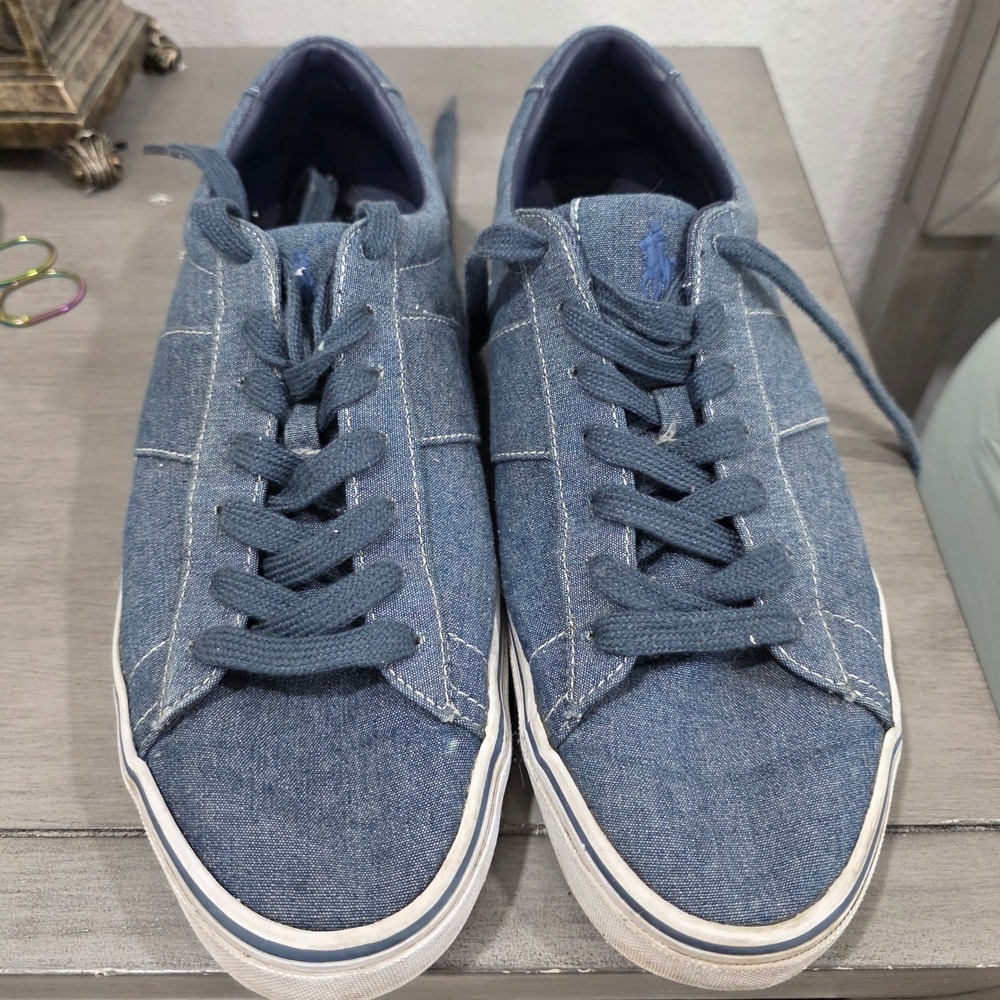 Polo Ralph Lauren Sayer Blue Chambray Low Top Sneakers Mens 10.5 D